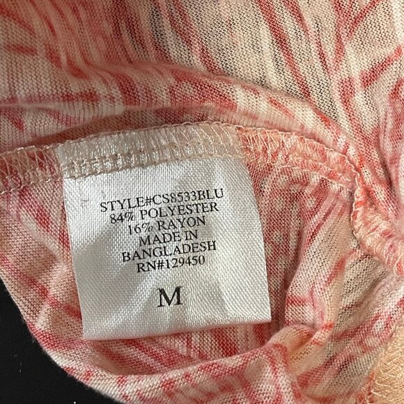 Como Blu Coral & Cream Leaf Print Peasant Top – Size M - Picture 4 of 4